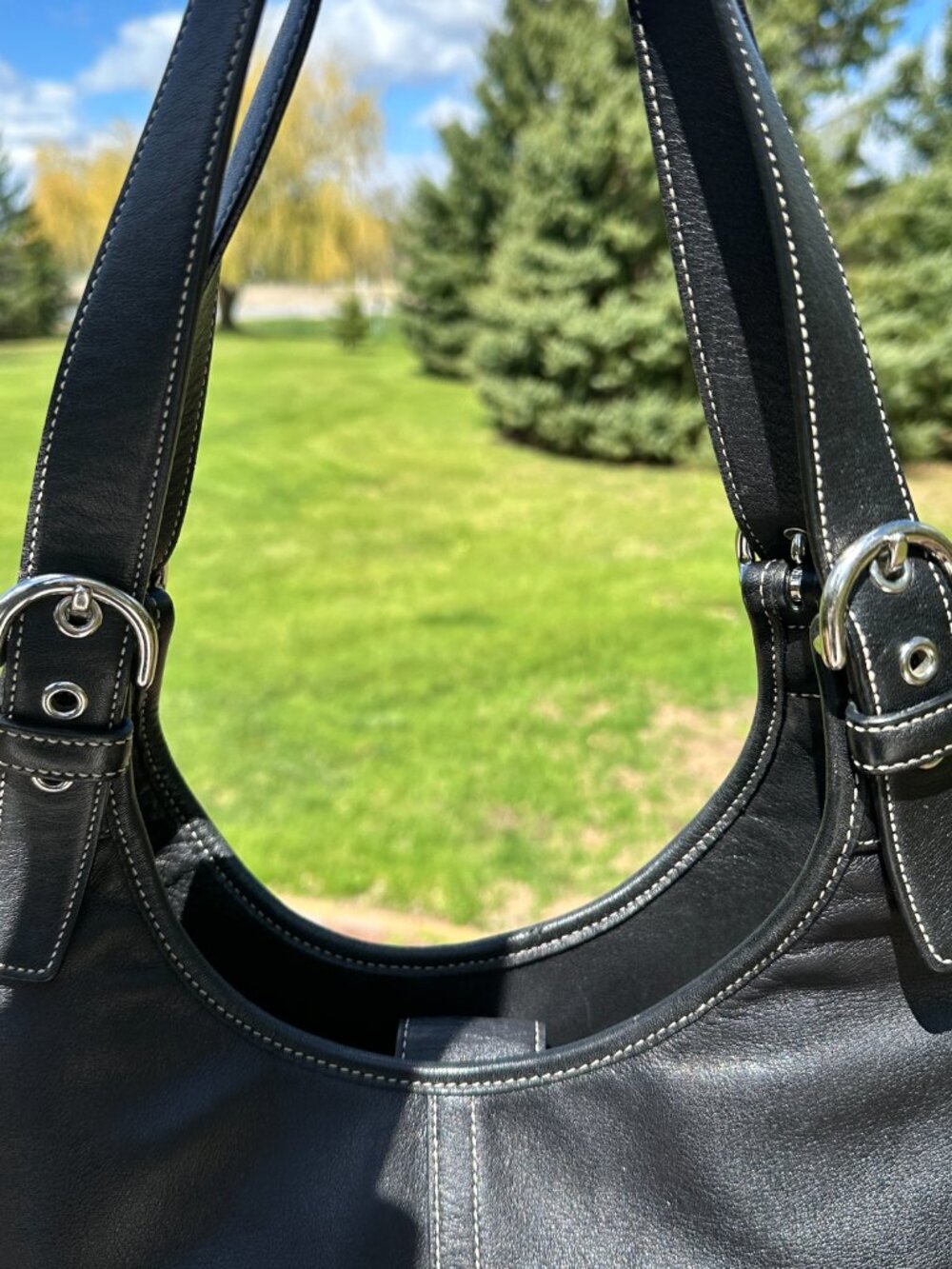 COACH 9249 Vintage Shoulder Bag Magnetic Leather Black Silver Hardware - Picture 2 of 11